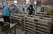 员工正在细致的制作木包装箱
